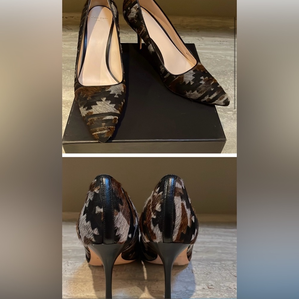 EUC‎ Cole Haan Bradshaw Heel Pumps 9 B US Real Cowhide Dyed Fur Business Cowgirl